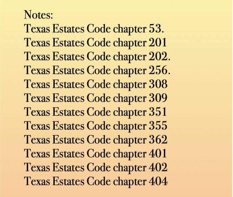 List of Texas Estates Code chapters related to estate administration and heirship.